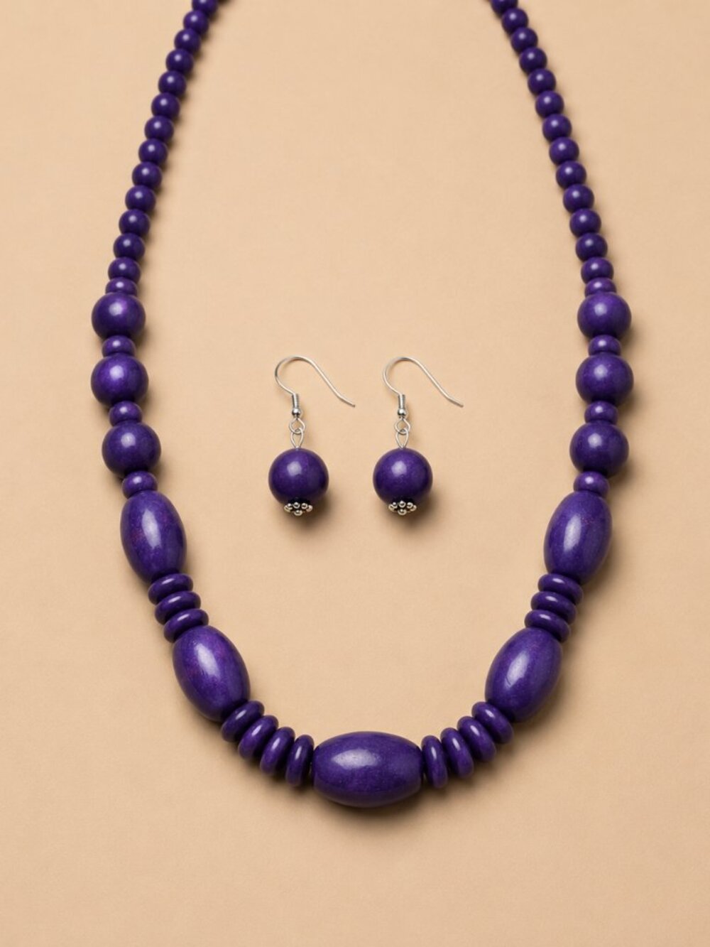 Matte Purple Bead Necklace and Earring Set